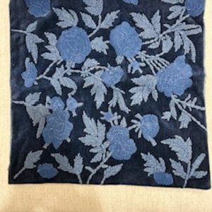 20" Square Pottery Barn navy chenille floral pillow - COVER ONLY
